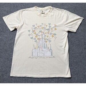 Comfort Colors T-Shirt Women Large Happiest Place on Earth Graphic Vintage Look